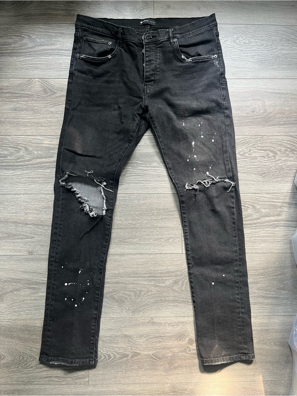 Purple Brand Black Distressed Paint Spatter Men’s Skinny Jeans Size 36 Cotton